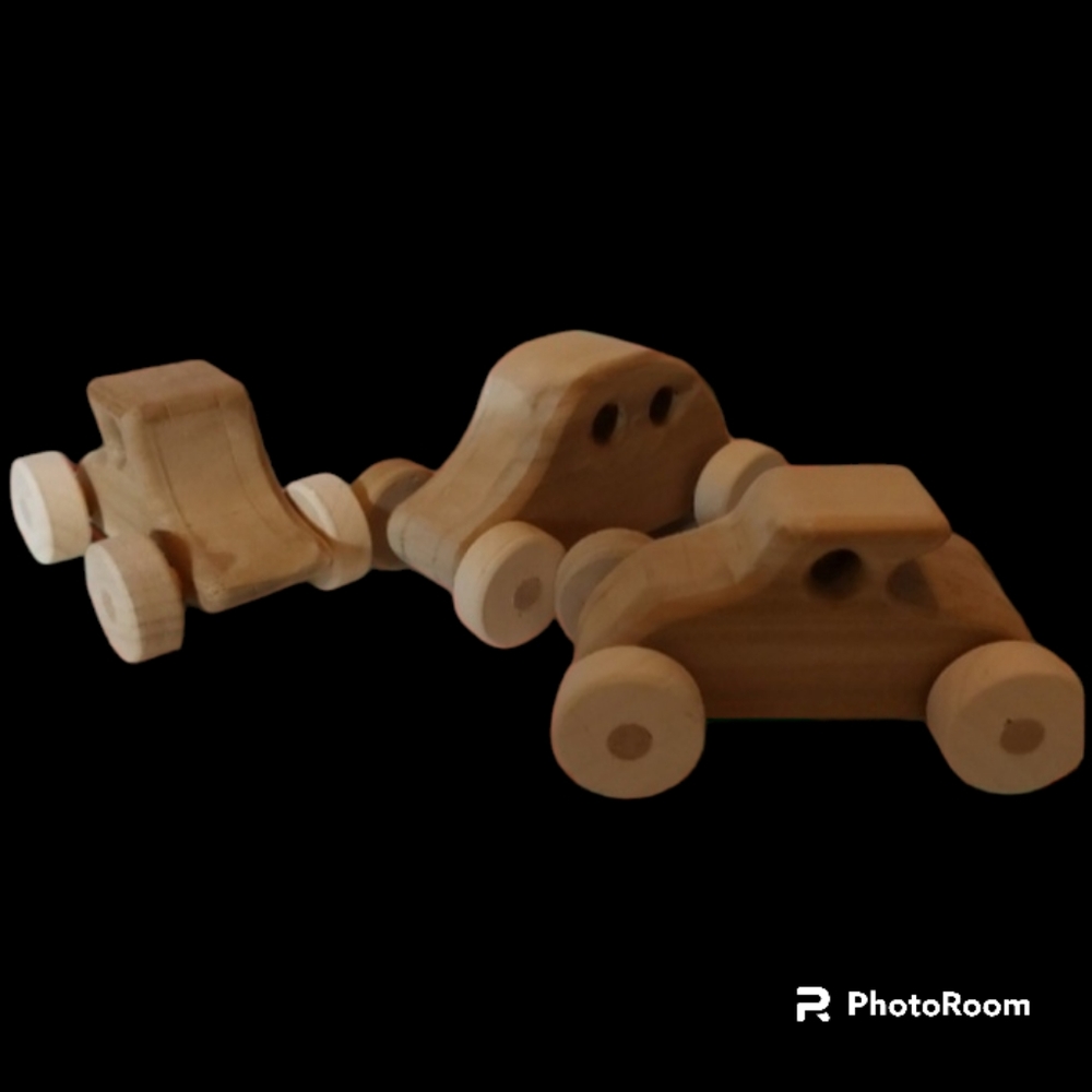 Set of 3 Handmade Wooden Cars, Unfinished